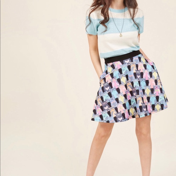 Cat with glasses A line skirt with pockets - Picture 3 of 7